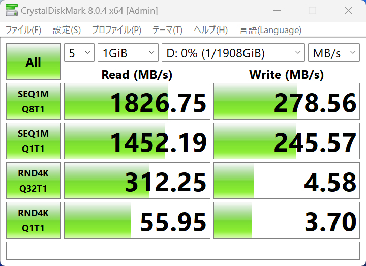 「Anker PowerLine III Flow USB-C & USB-C ケーブル」で接続した結果