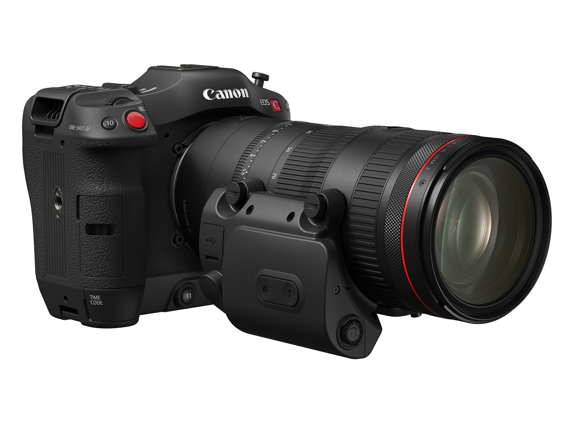 「RF24-105mm F2.8 L IS USM Z」にパワーズームアダプターを装着した様子