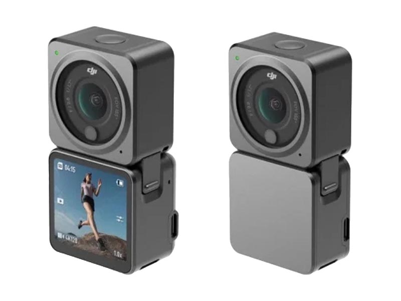 DJI Action 2 128G（左からフロントタッチ画面モジュール、電源モジュールを装着）