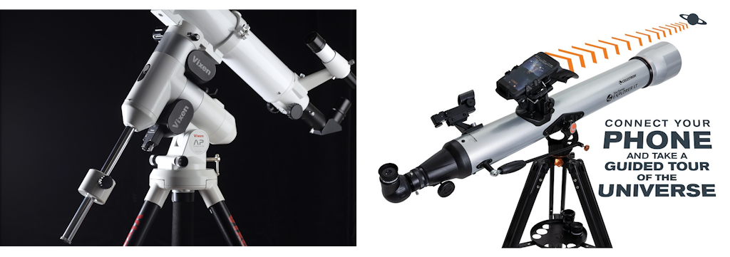 左からコンパクト赤道儀「AP-WLマウント」、天体望遠鏡「StarSense Explorer LT80AZ」