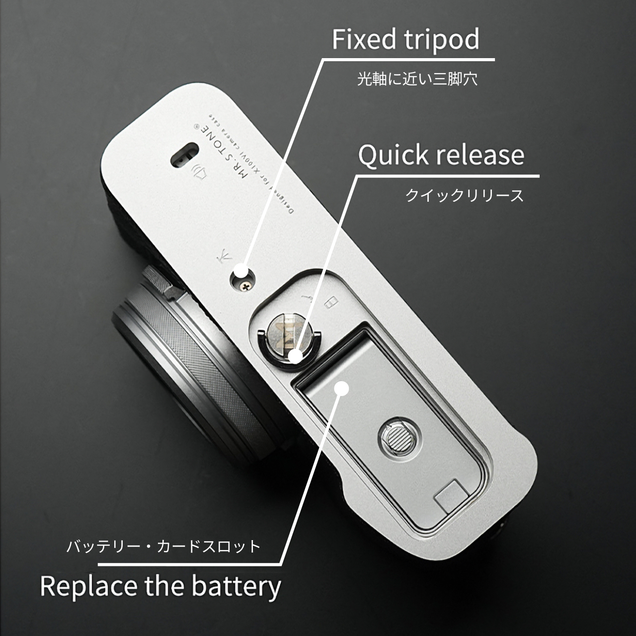 ケースを取り付けた状態でバッテリーとカードスロットにアクセス可能