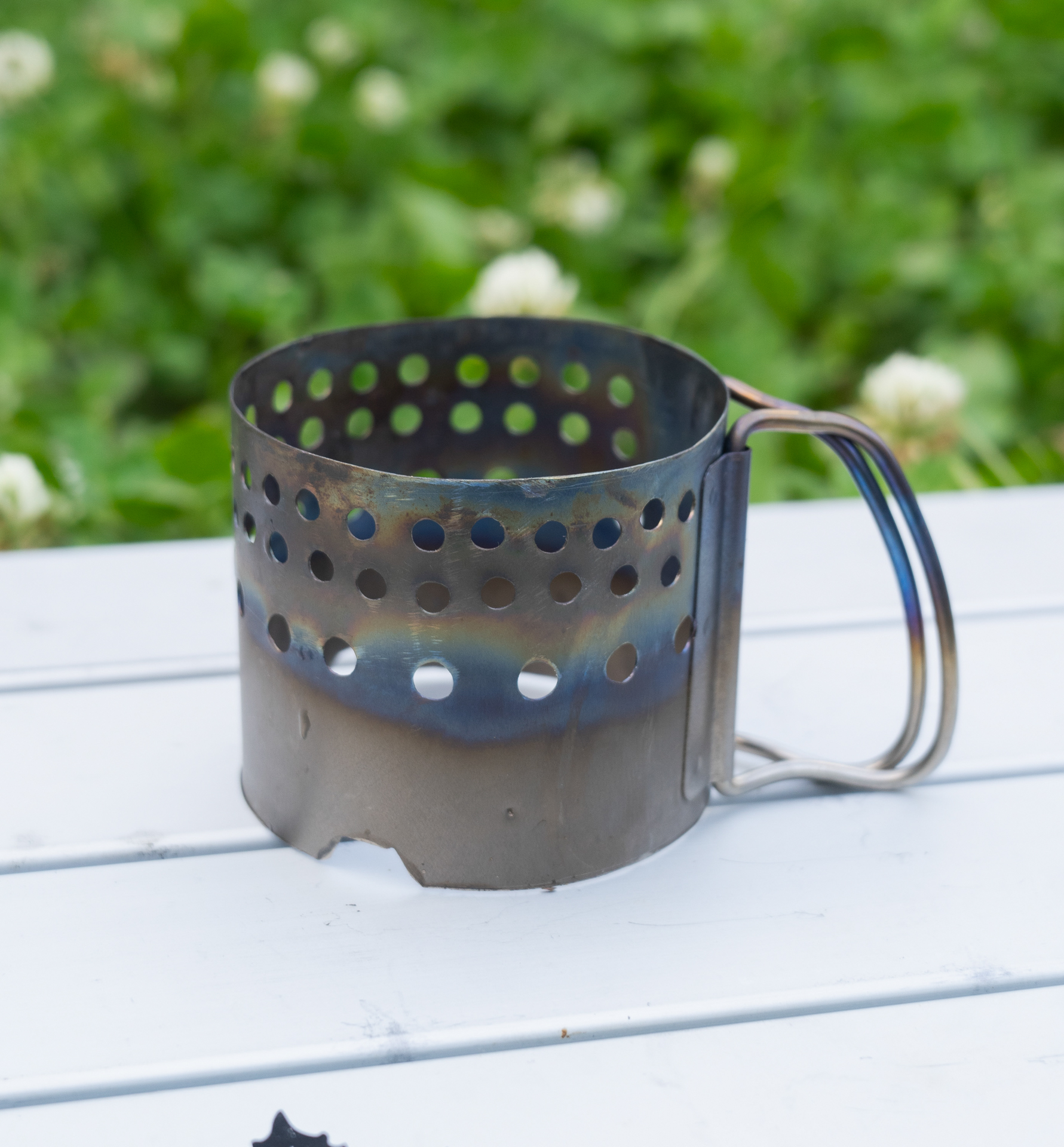 snow peak チタンマグ　底面を切り取り、側面に穴加工を施した品