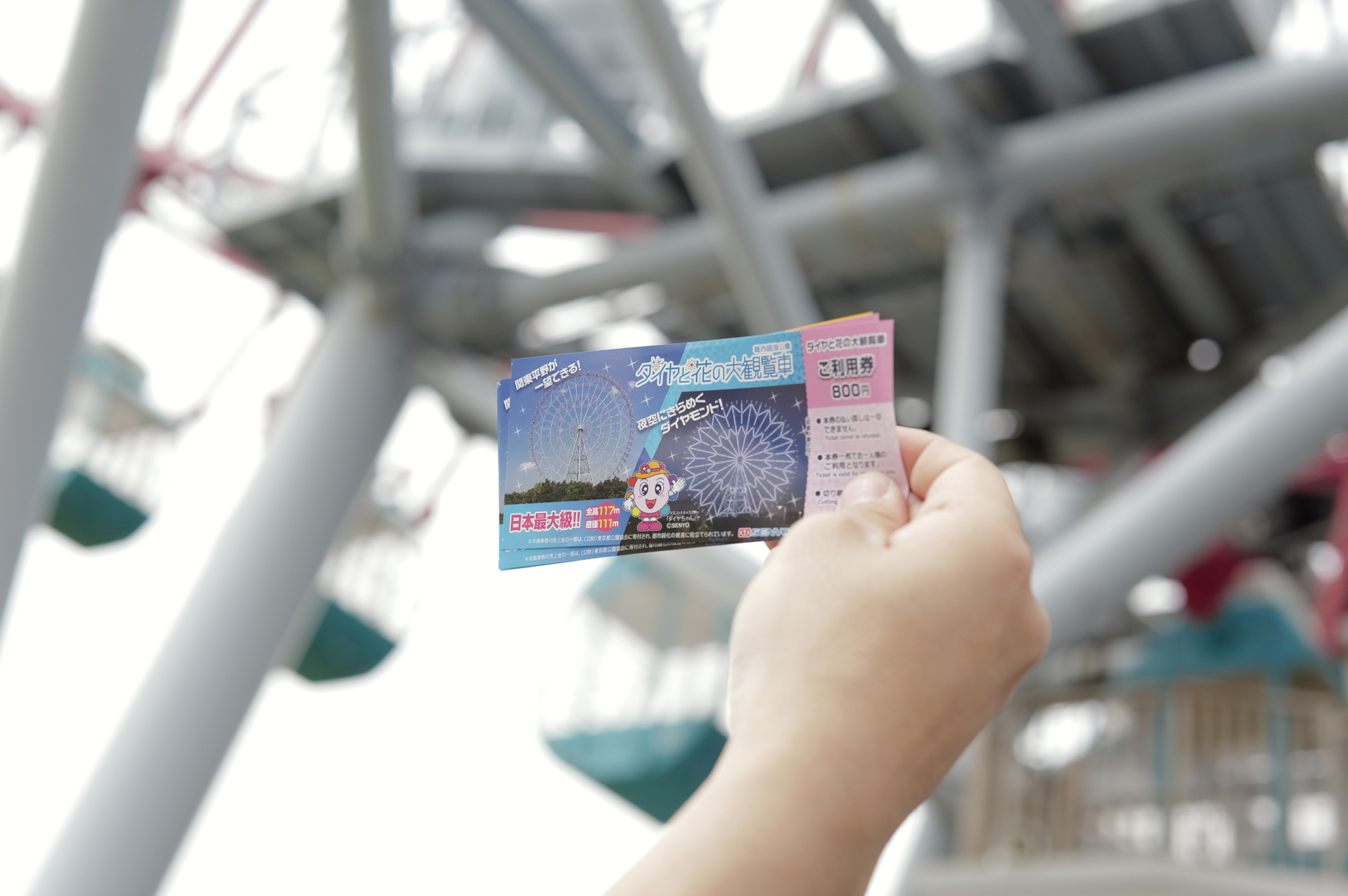 日本最大級の観覧車、一般（3歳以上）は800円、シルバー（70歳以上）は400円の入場料