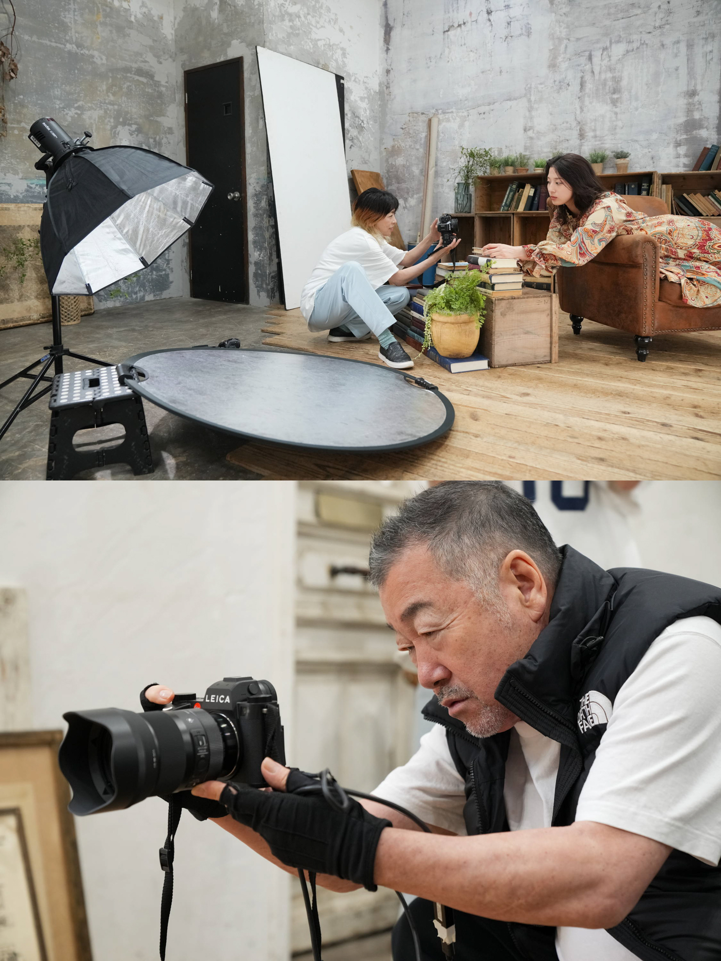 午前同様倫子さんと交互に撮影。足りない光をLEDライトやレフ板などで補う