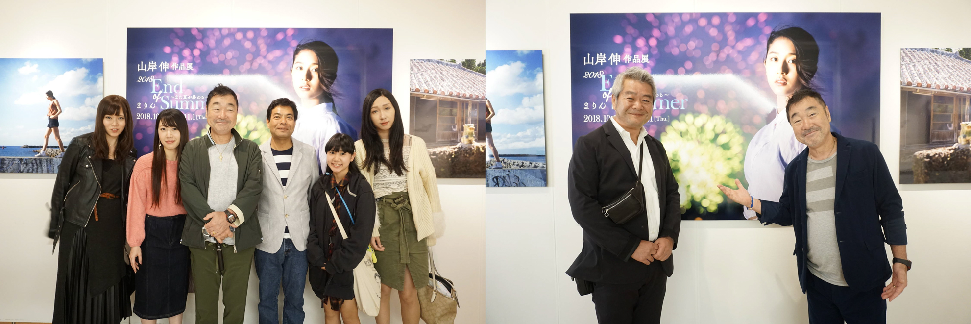 （左）青山さんと事務所のタレントさんたち （右）ヨドバシカメラ 日野専務