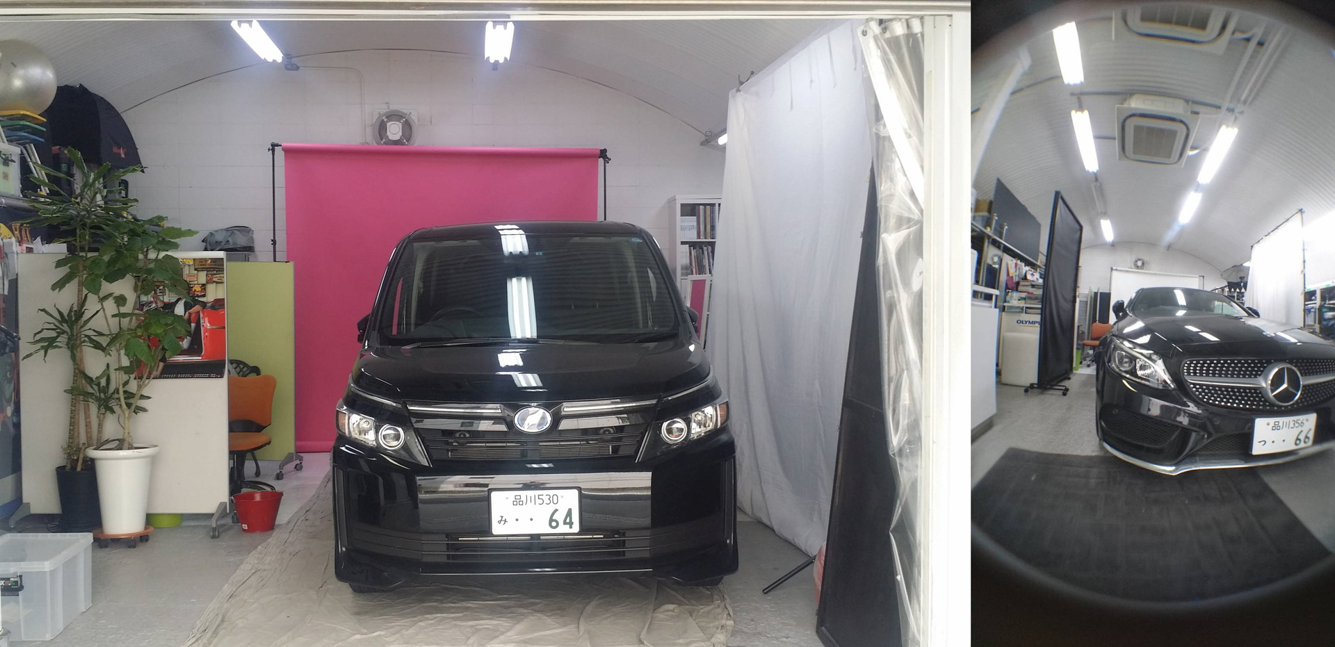 このようにスタジオ内に車を駐車している