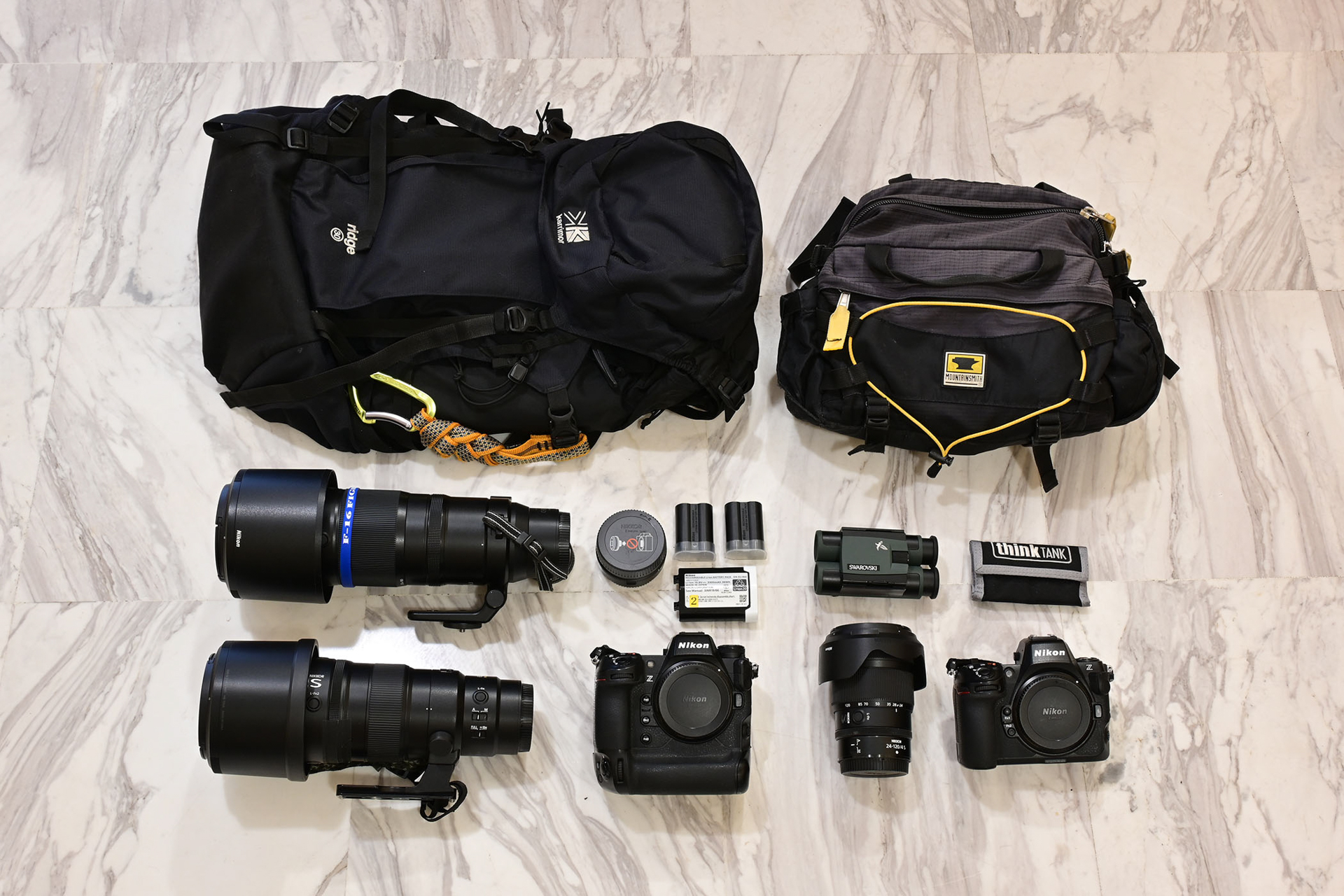 取材用カメラはニコン「Z 9」と「Z 8」の2台。レンズは「NIKKOR Z 24-120mm f/4 S」「NIKKOR Z 180-600mm f/5.6-6.3 VR」「NIKKOR Z 600mm f/6.3 VR S」の3本