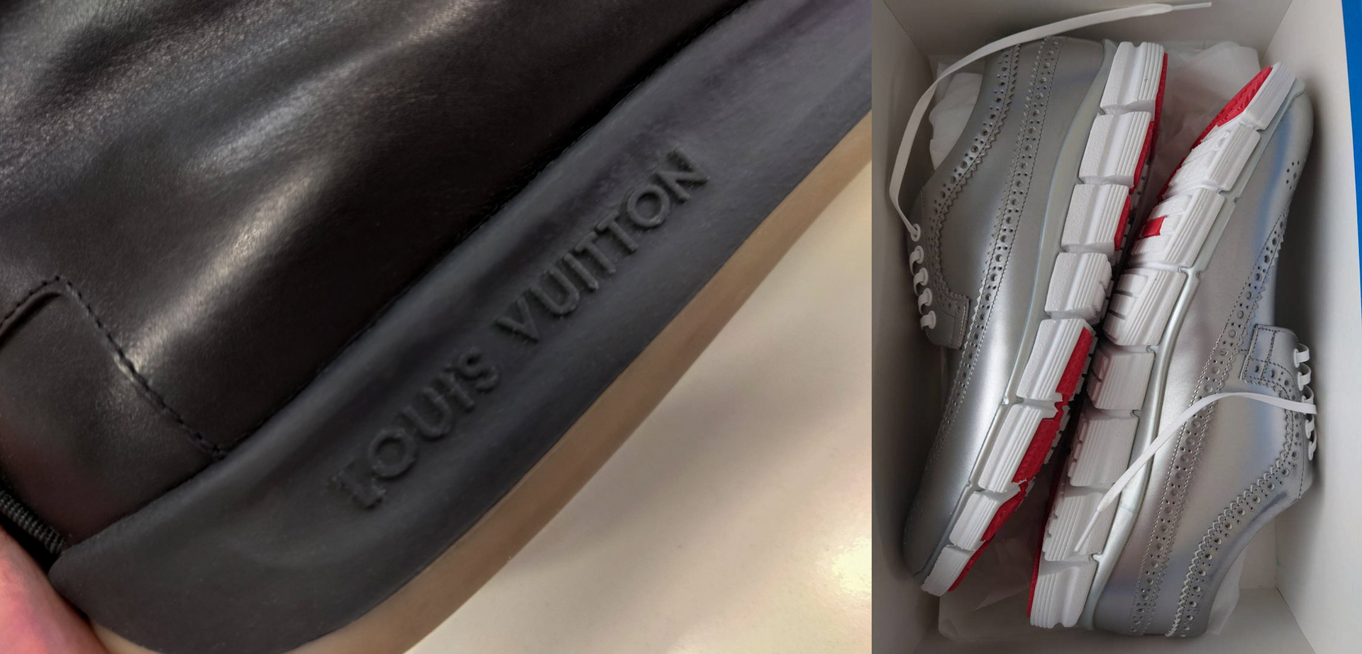 左はヴィトン、右は色違いで白と黒も持っているが履きつぶしたので今回を機に処分しようかな