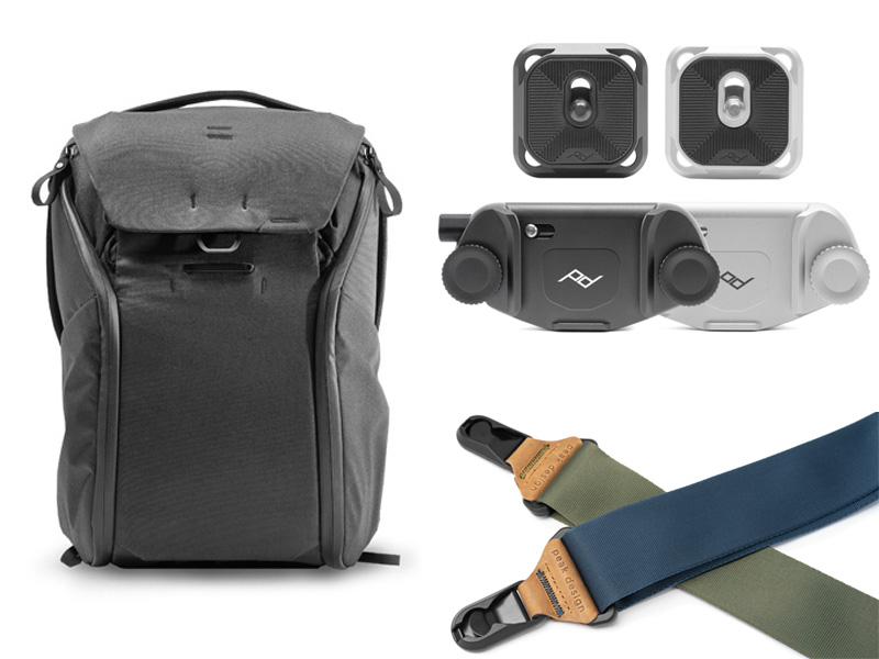 左：エブリデイ バックパック 20L、右上：キャプチャーV3、右下；スライド ライト