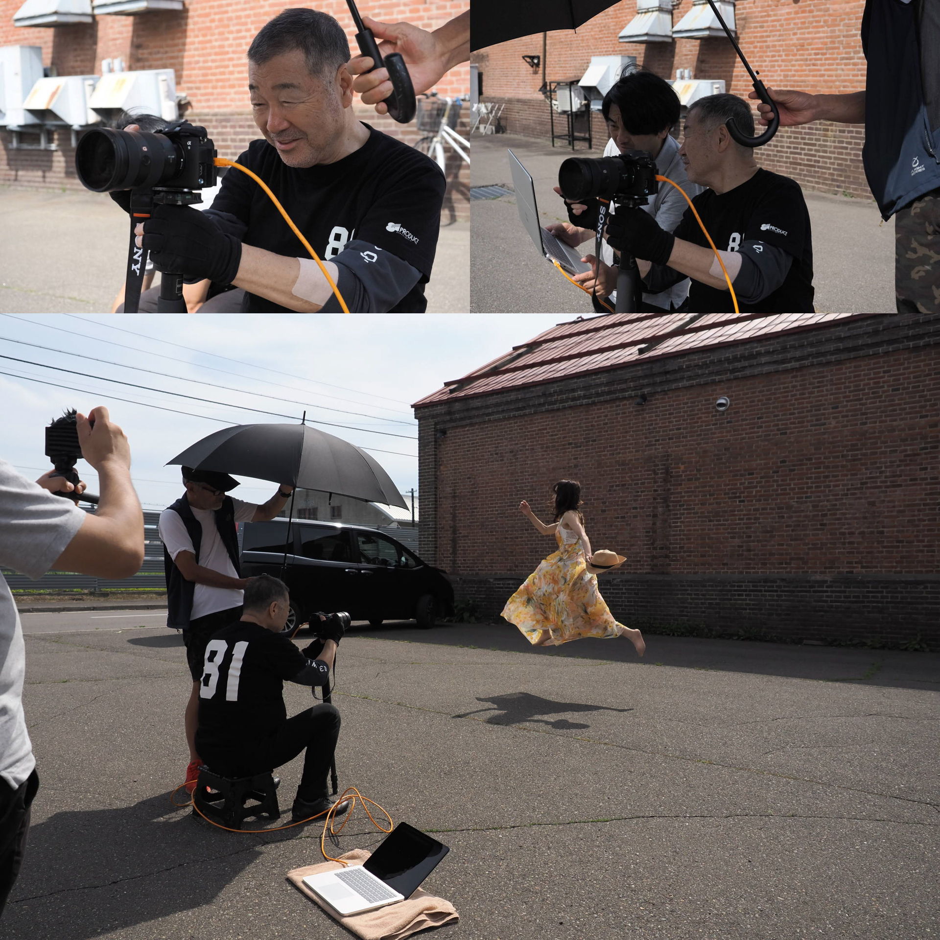 悪天候でなければ基本的にテザー撮影をする。撮影した写真を彼女に見せてジャンプする位置や手足のポーズ、目線などを効率的に改善していく