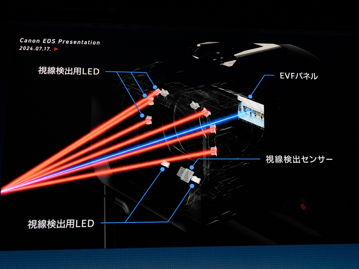視線入力AFのセンサーは高画素化と配置の変更を行ない、光源LEDを追加したことで検出フレームレートが2倍に大幅強化