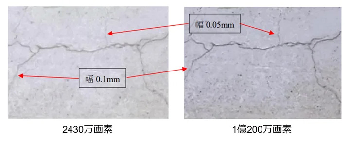 2,430万画素のデジタルカメラ（左）と1億200万画素の「GFX100S II」（右）の解像度比較