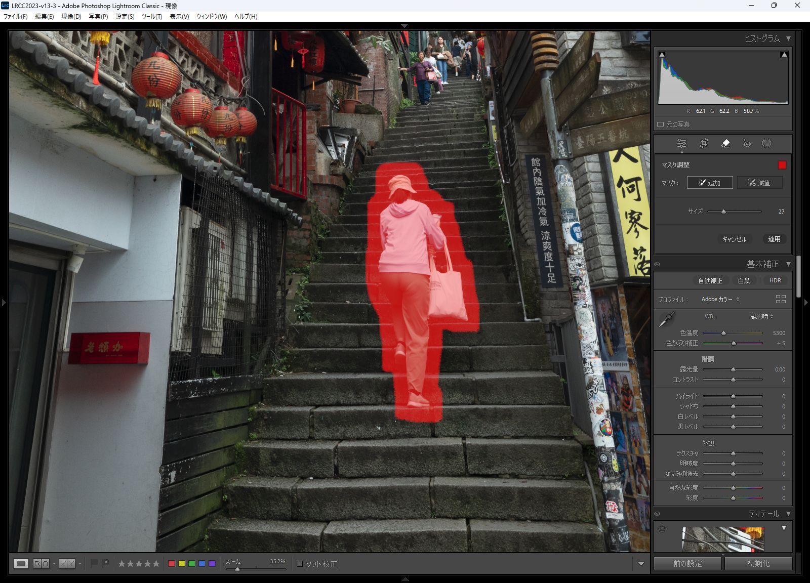 オブジェクト選択されたところ。「マスク調整」でマスクを増やしたり消したりもできる。あとは「適用」を押すだけ