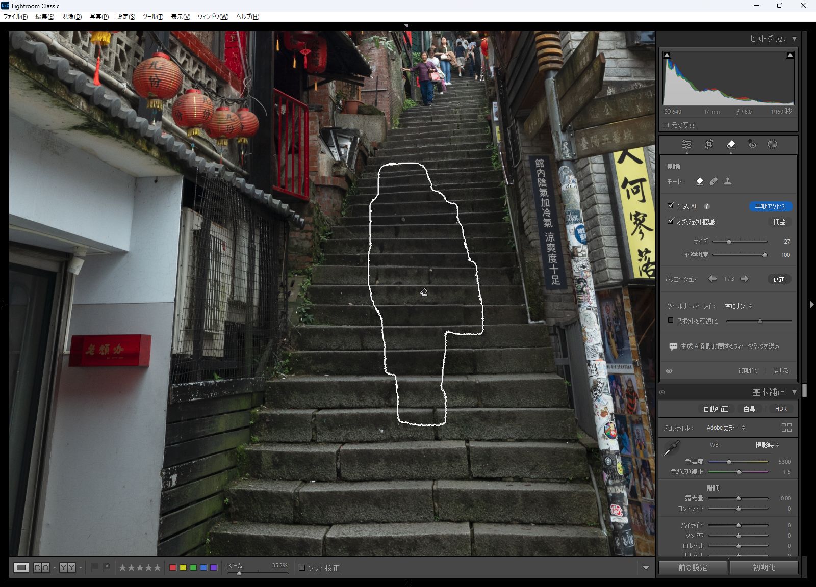 実際に消去されたところ。「バリエーション」の矢印で他の候補と切り替えられる。「更新」を押せばまた生成が行われる