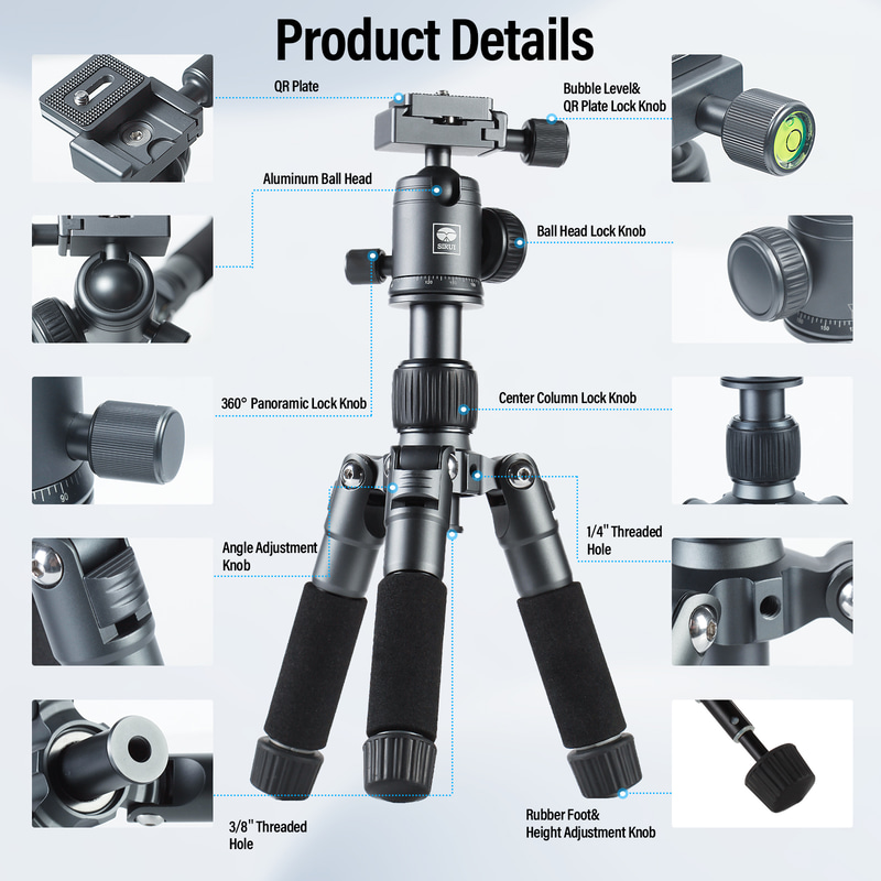 SIRUI、卓上向けのアルミ製5段三脚…スマホ用クランプ、自由運台が付属