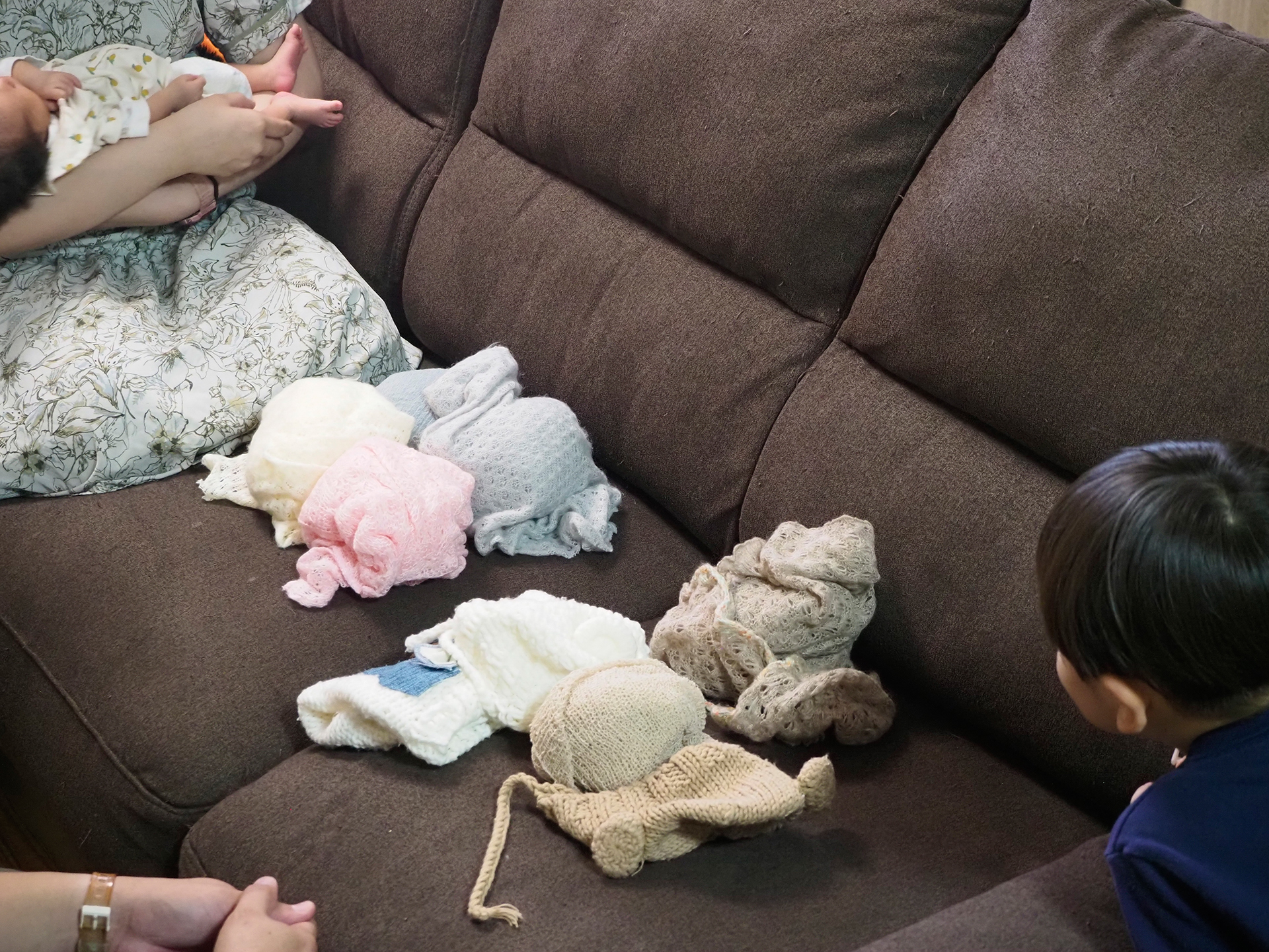 利用者に選んでもらっていたおくるみと帽子