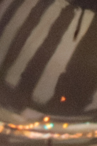 薄暮の時間、ISO 25600に上げて着陸する機体を軽く縦に流すように追いかける。肉眼では写真よりもかなり暗いが、ニューラルネットワークノイズ低減を使うと、上の比較例のようにノイズが大幅に低減されて、機体後部に反射する滑走路のラインまで細かく写し出してくれた