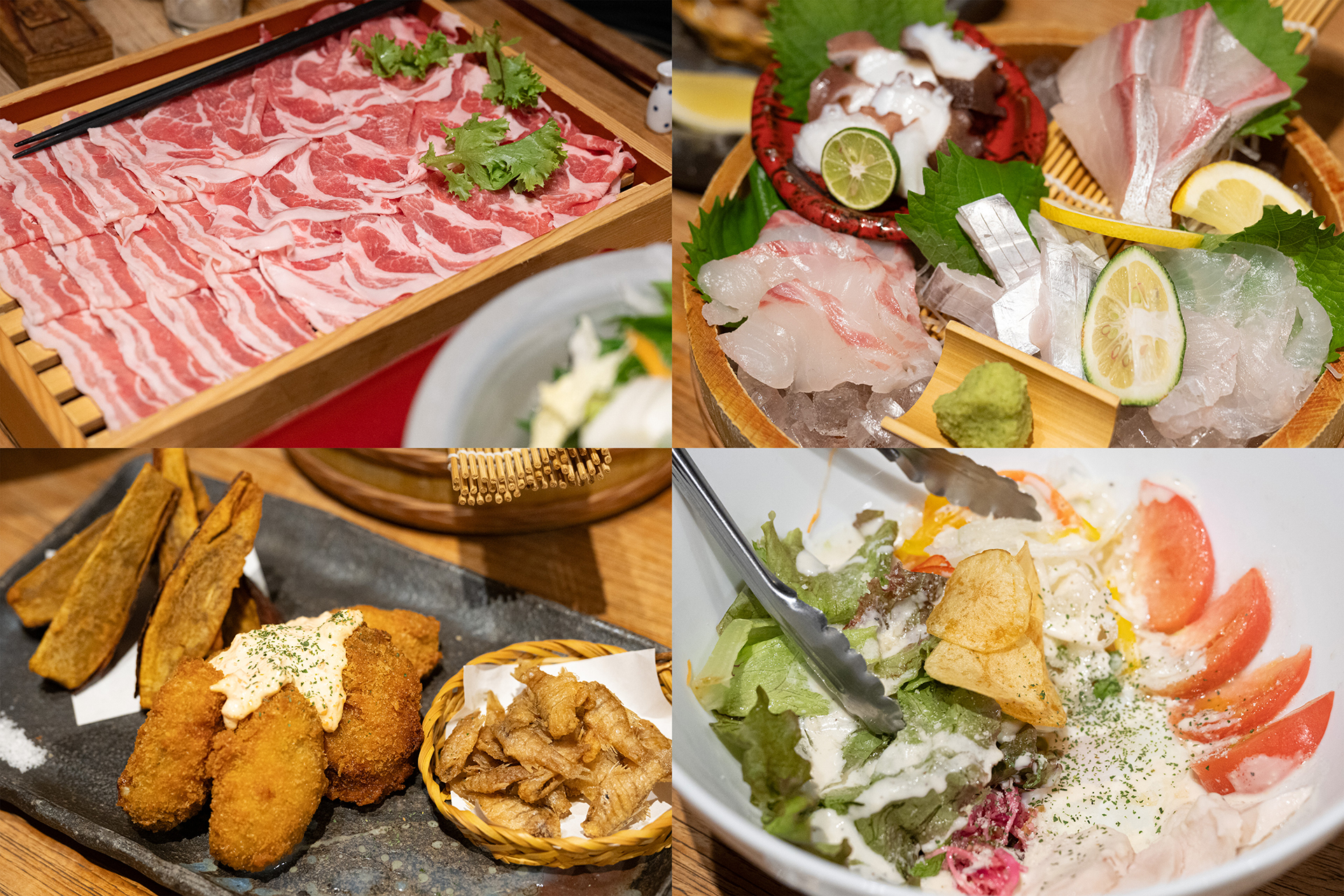 夕食ではしゃぶしゃぶやお刺身が振る舞われた