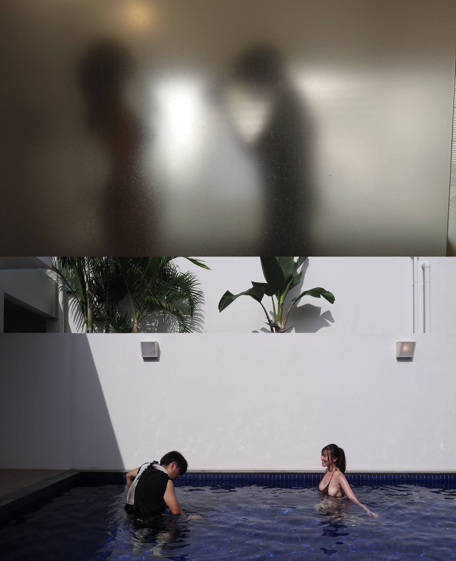 お風呂場、プールでの撮影の様子