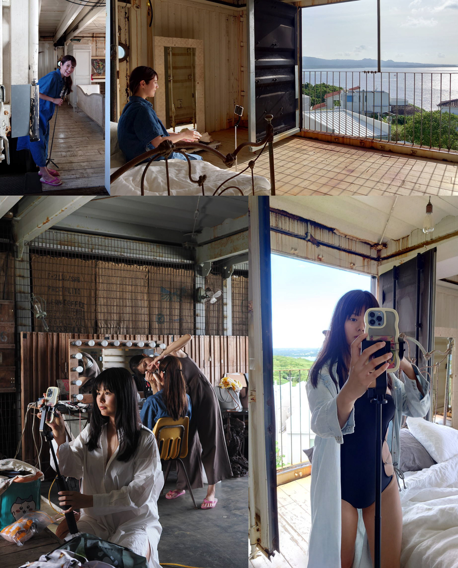 初日のスタジオにて、スマホ用のスタンドや自撮り棒なども持参し撮影に励んでいた。彼女たちのSNSを是非チェックして欲しい