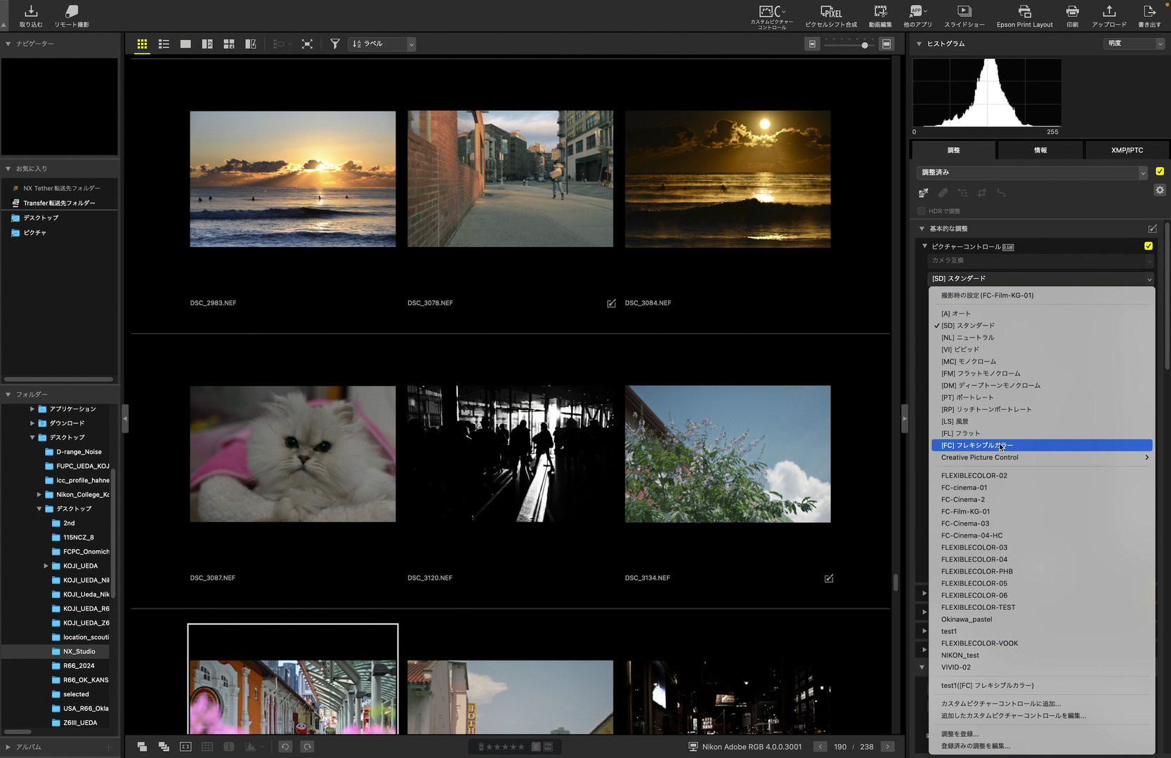 ピクチャーコントロールの設定から「フレキシブルカラー」を選ぶとFCPCの調整が可能になる