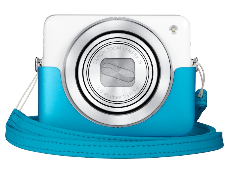 PowerShot N（付属ジャケットの1つ、アクアブルーを装着）