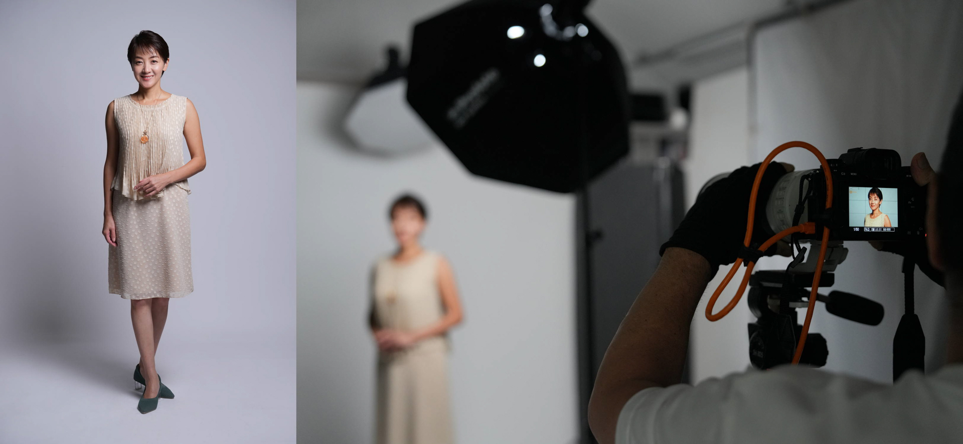 （左）ソニー α1／FE 70-200mm F2.8 GM OSS II／マニュアル（F5.6、1/200秒）／ISO 400 トップライトはオフに、メインの1灯のみで撮影