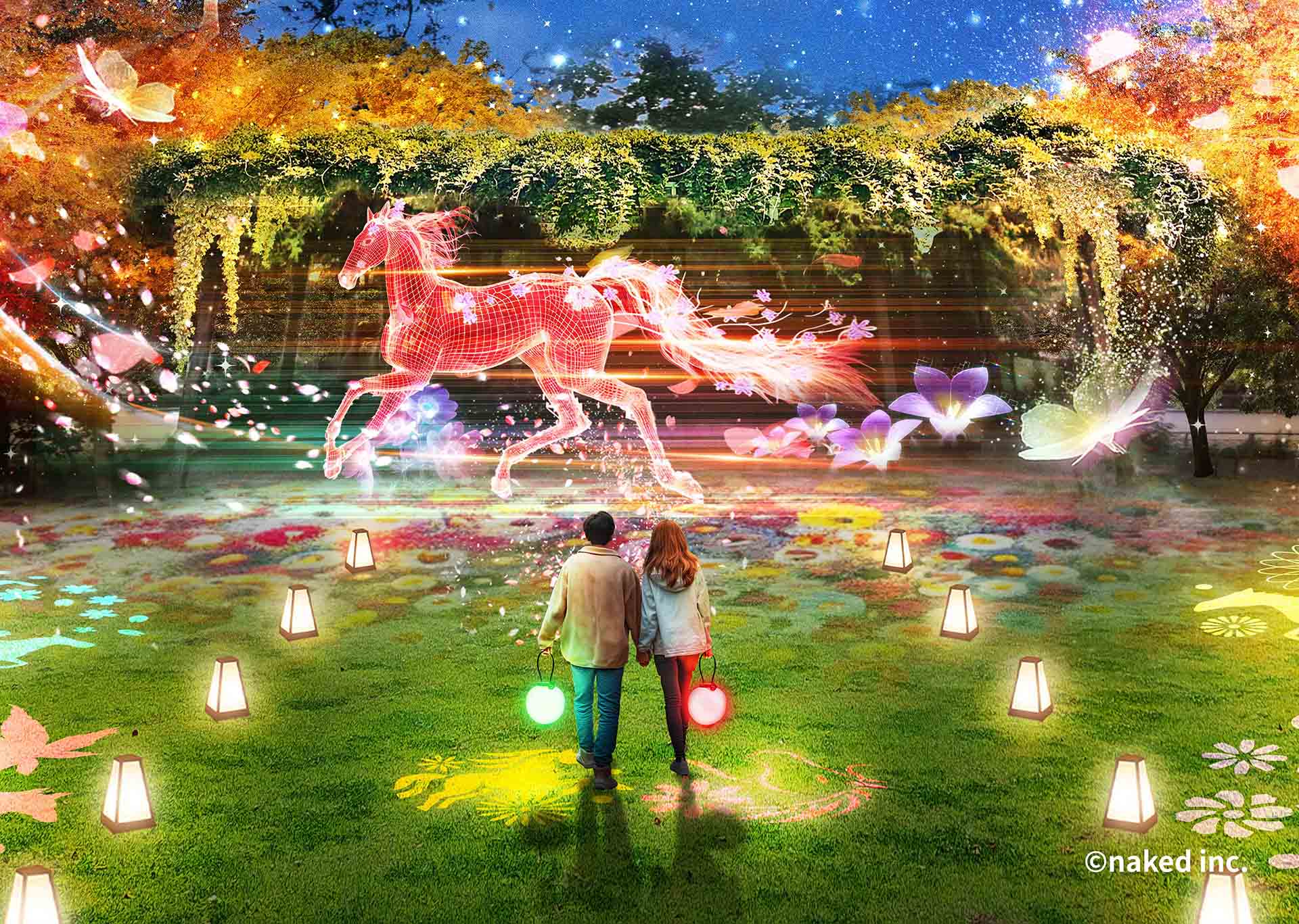 藤棚へのプロジェクションマッピング