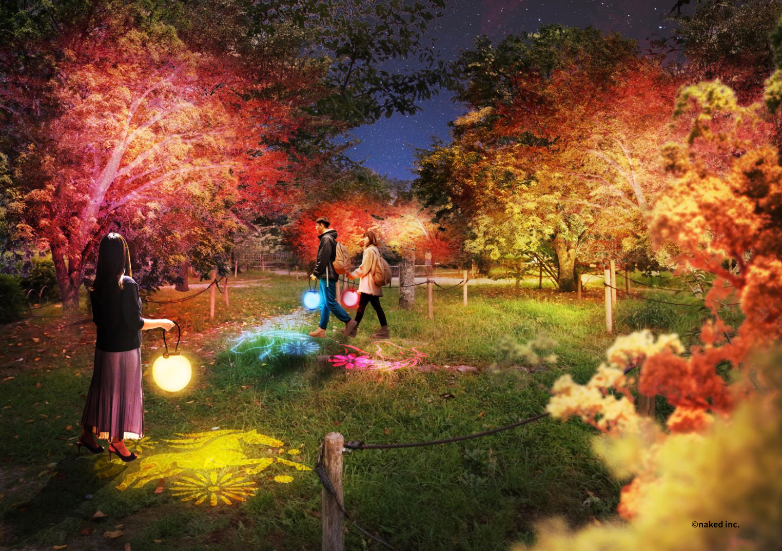 様々なシルエットが足下に浮かぶ「NAKED ディスタンス提灯」も貸出する