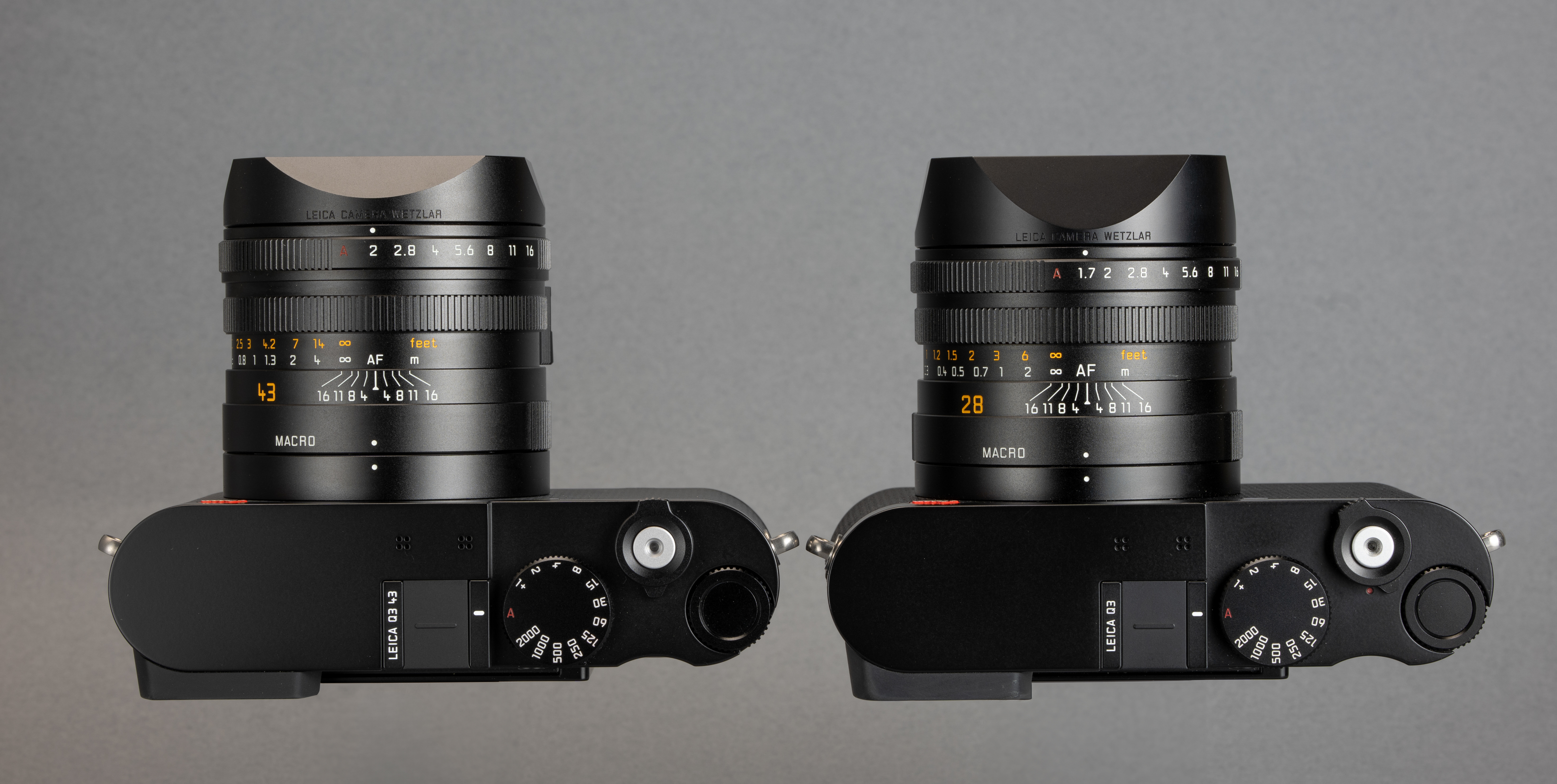 付属レンズフードを装着するとレンズ長の違いは吸収されライカQ3 43とライカQ3のレンズ全長はほぼ同じになる