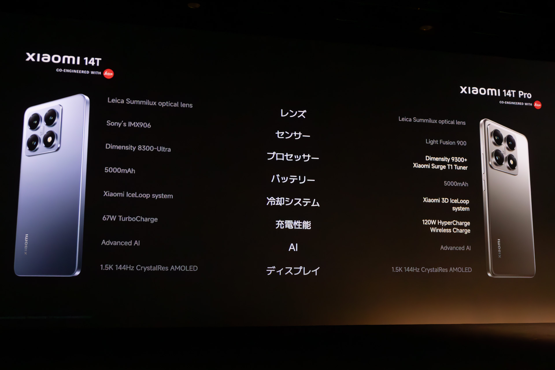 Xiaomi 14T ProとXiaomi 14Tの比較。センサー、プロセッサー、冷却システムなどが異なっている。