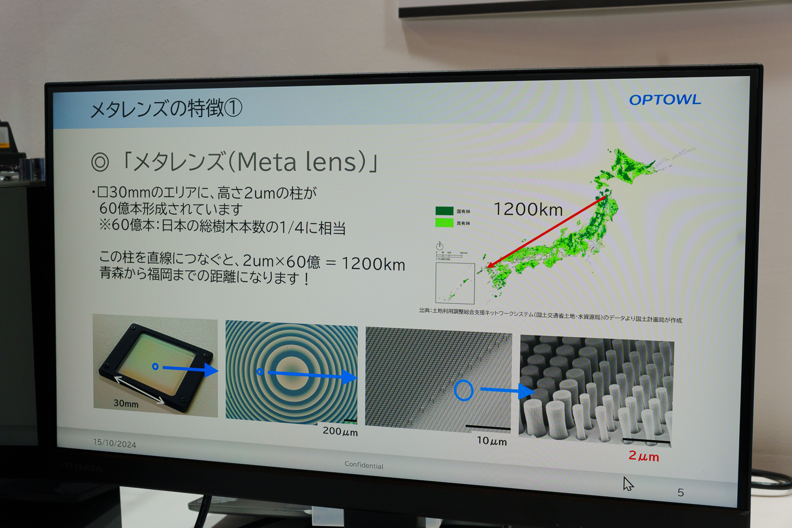 30mm角のサイズに60億本のレンズが並ぶメタレンズ