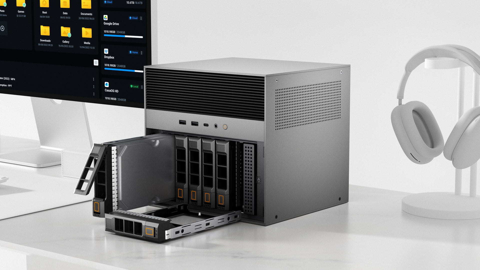 3.5インチのHDDが6基収納可能