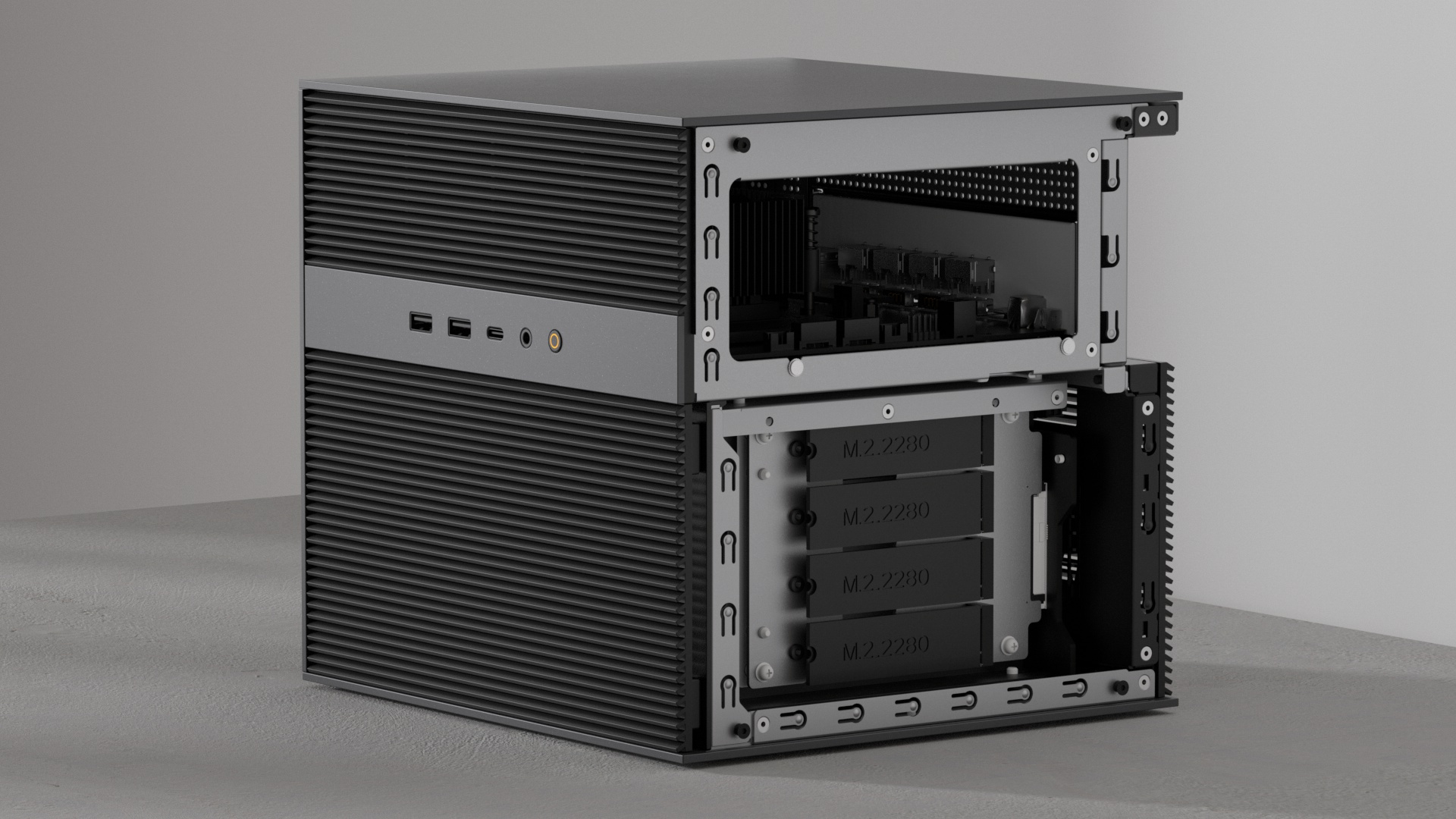 M.2形式のSSDも4枚搭載できる