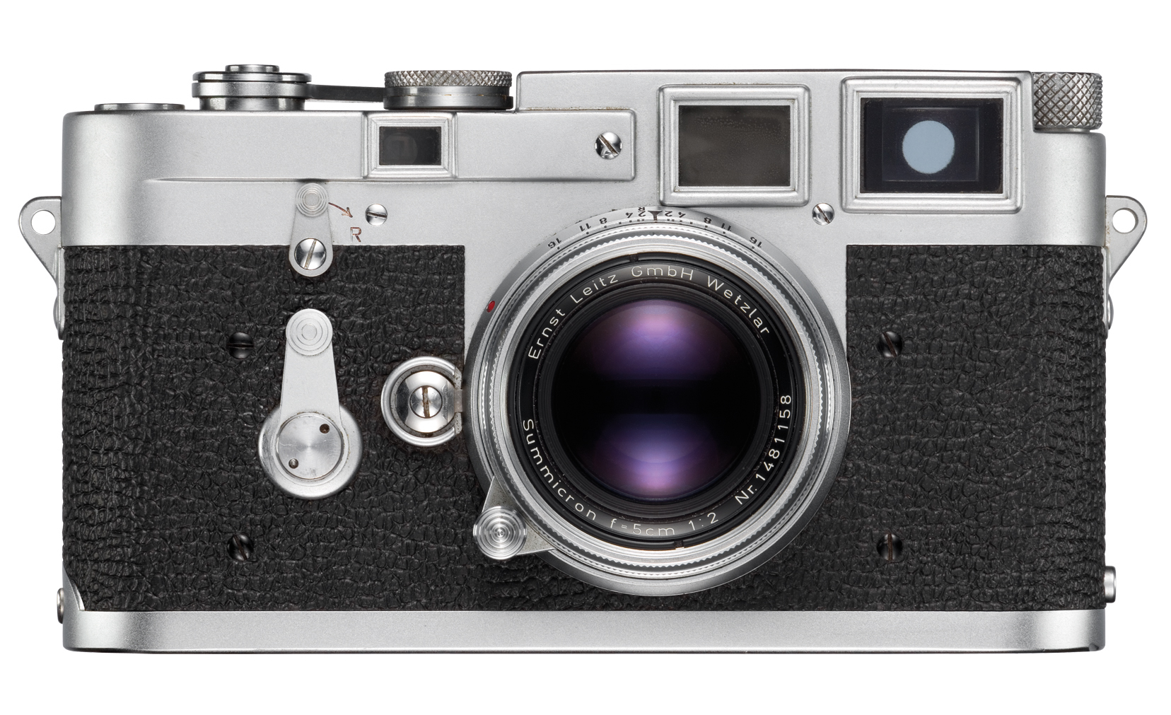 M型ライカの初号機「ライカM3」（1954年発売）。新規のMバヨネットマウントを採用。13年間で23万台が生産された