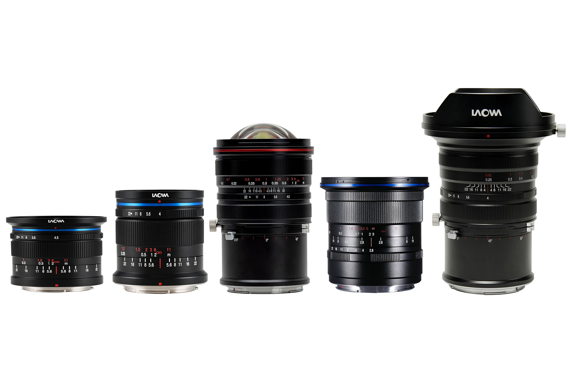 左からDJI DL用の11mm、14mm、ハッセルブラッドXCD用の15mm、19mm、20mm