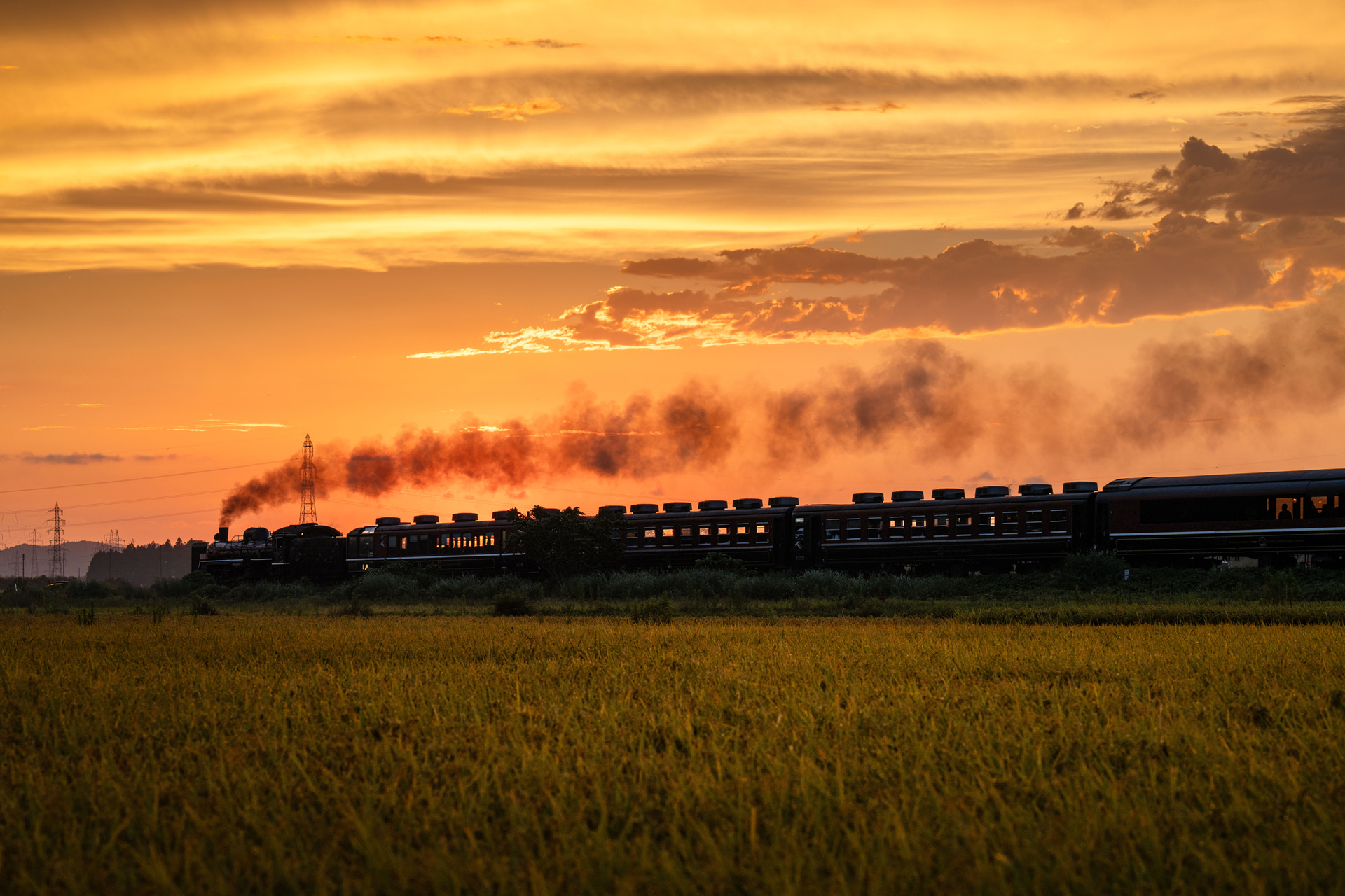 あまり絞り込まずに手前の稲穂をぼかして視線をSLに集中させた。ピントが合っているSLはシャープな金属の質感で稲穂は穏やかに感じる。両方の質感を1枚の写真で表現できた<br><span class="fnt-85">ソニー α7R V／101mm／絞り優先AE（F6.3、1/400秒、±0EV）／ISO 250／WB：オート</span>