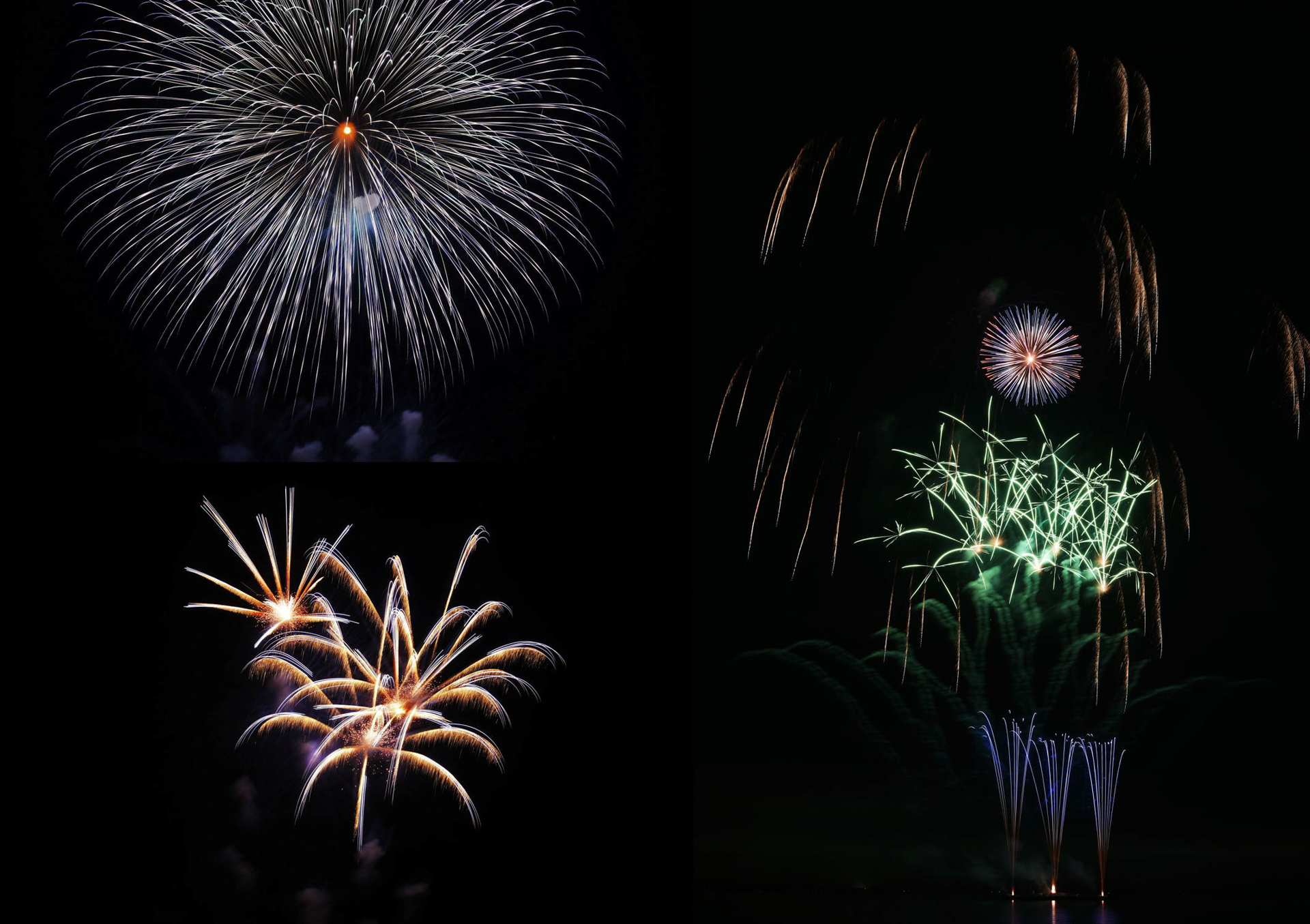 共にソニー α1／FE 24-70mm F2.8 GM II／BULB撮影（F8、ISO 100）　（左上・下）3秒（右）7秒　撮影：佐藤