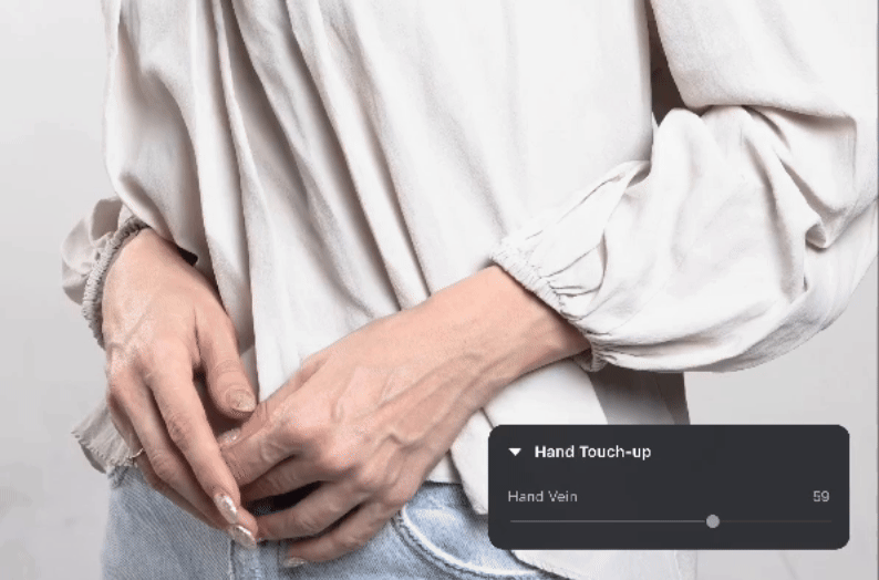 手の甲に出る血管もスライドバーで調整できる