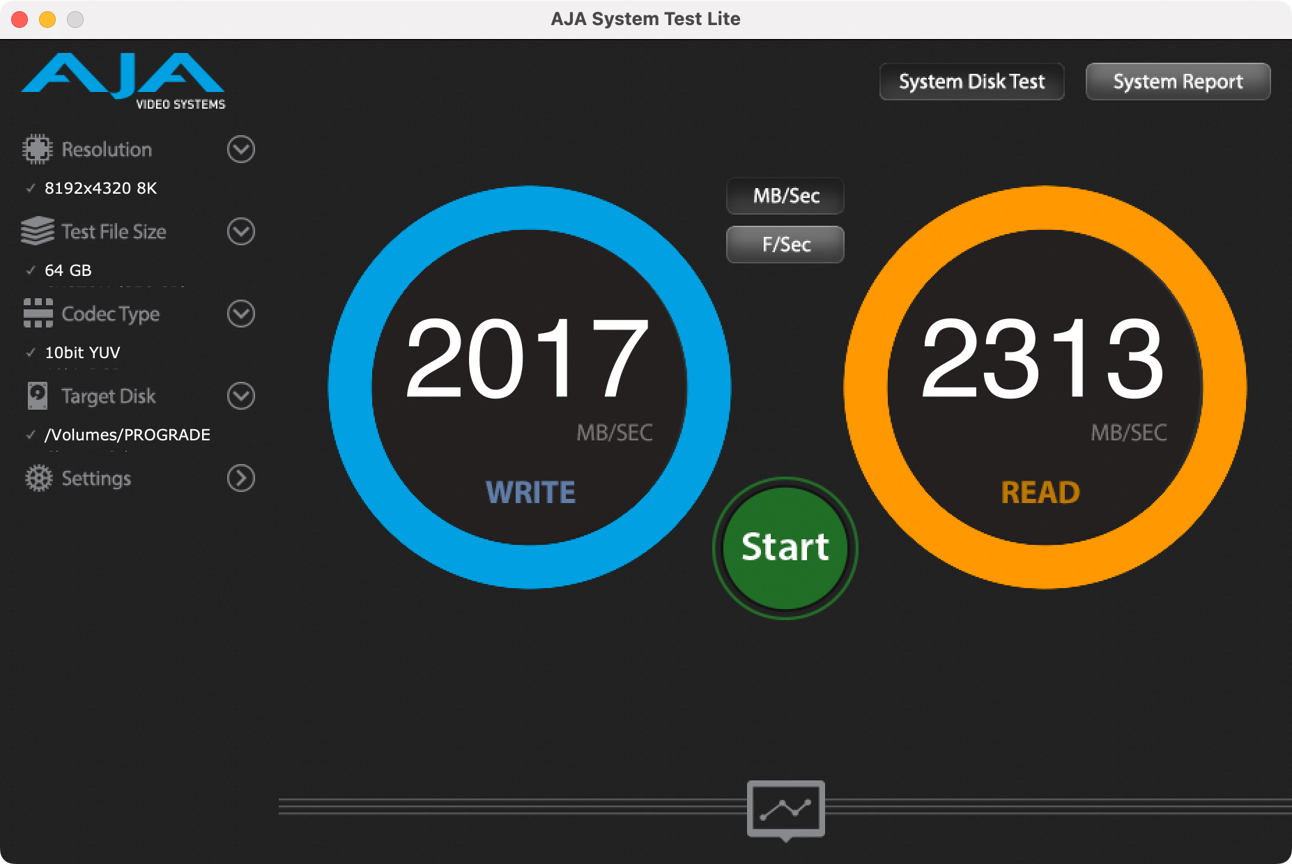 残量8.5％、8K 10bitYUVモード、左1GB、右64GB