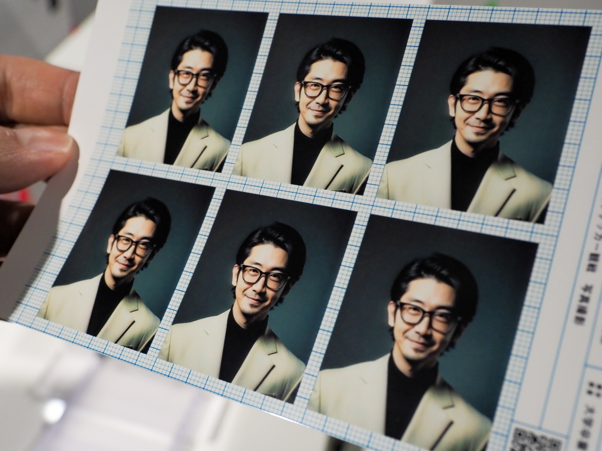 千葉県出身の36歳男性で、趣味はサッカー観戦と写真撮影。その経歴で生成された写真がこちら。「SELPHY CP1500」でプリントしており、そのまま履歴書に貼れる品質となっている。私の内面を表すとこういう顔になるらしい