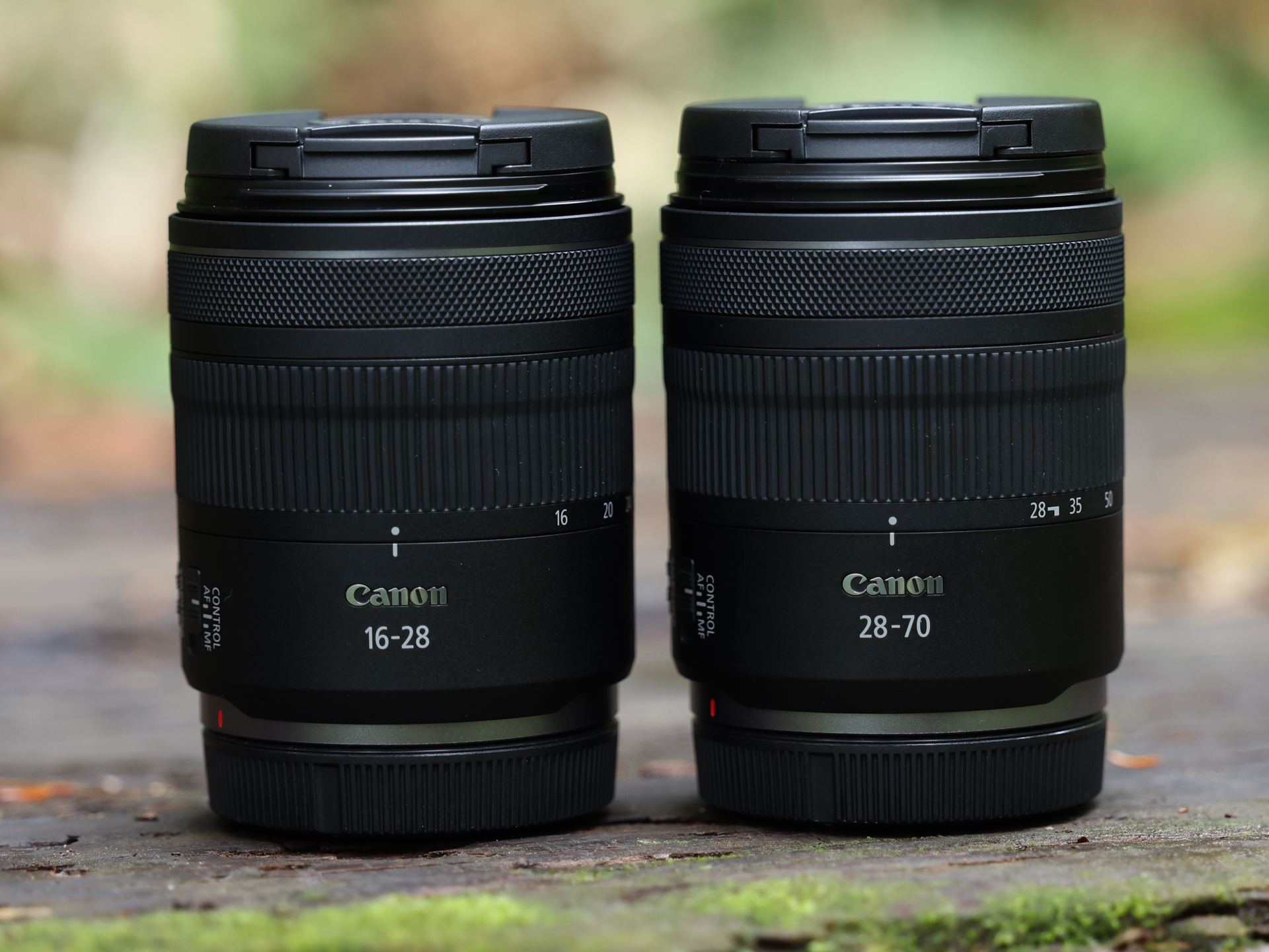 左が「RF16-28mm F2.8 IS STM」、右が「RF28-70mm F2.8 IS STM」
