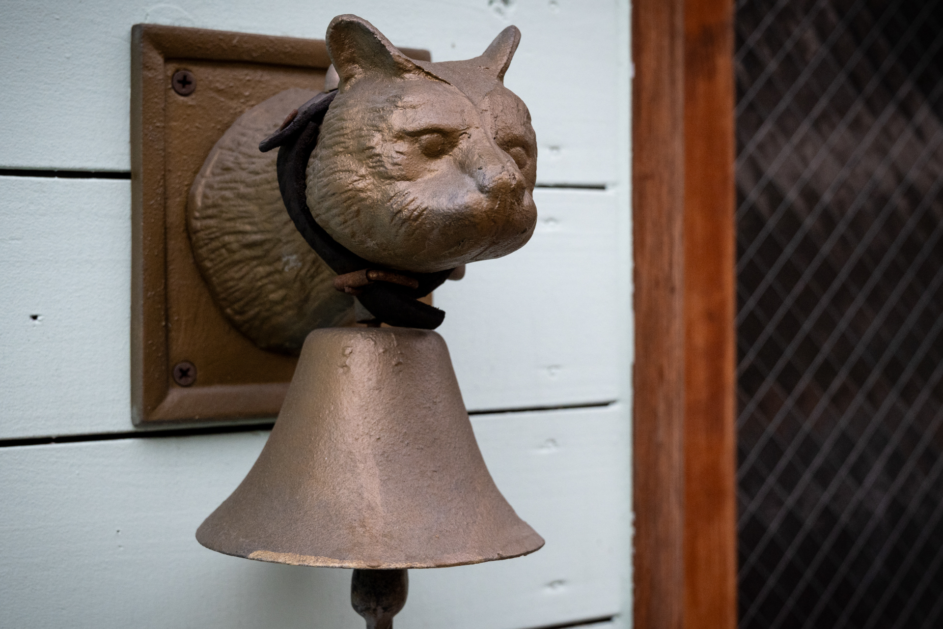 こんな呼び鈴あるんですね。なんだか鳴らしたくない感じもします。AFはさっと手前の瞳に合いました。猫だということがわかるんでしょうね。と、いうか猫ですよね。<br><span class="fnt-85">ニコン Z50II／NIKKOR Z 24-70mm f/4 S／35mm（52mm相当）／絞り優先AE（1/1600秒、F5.6、−1.0EV）／ISO 800</span>