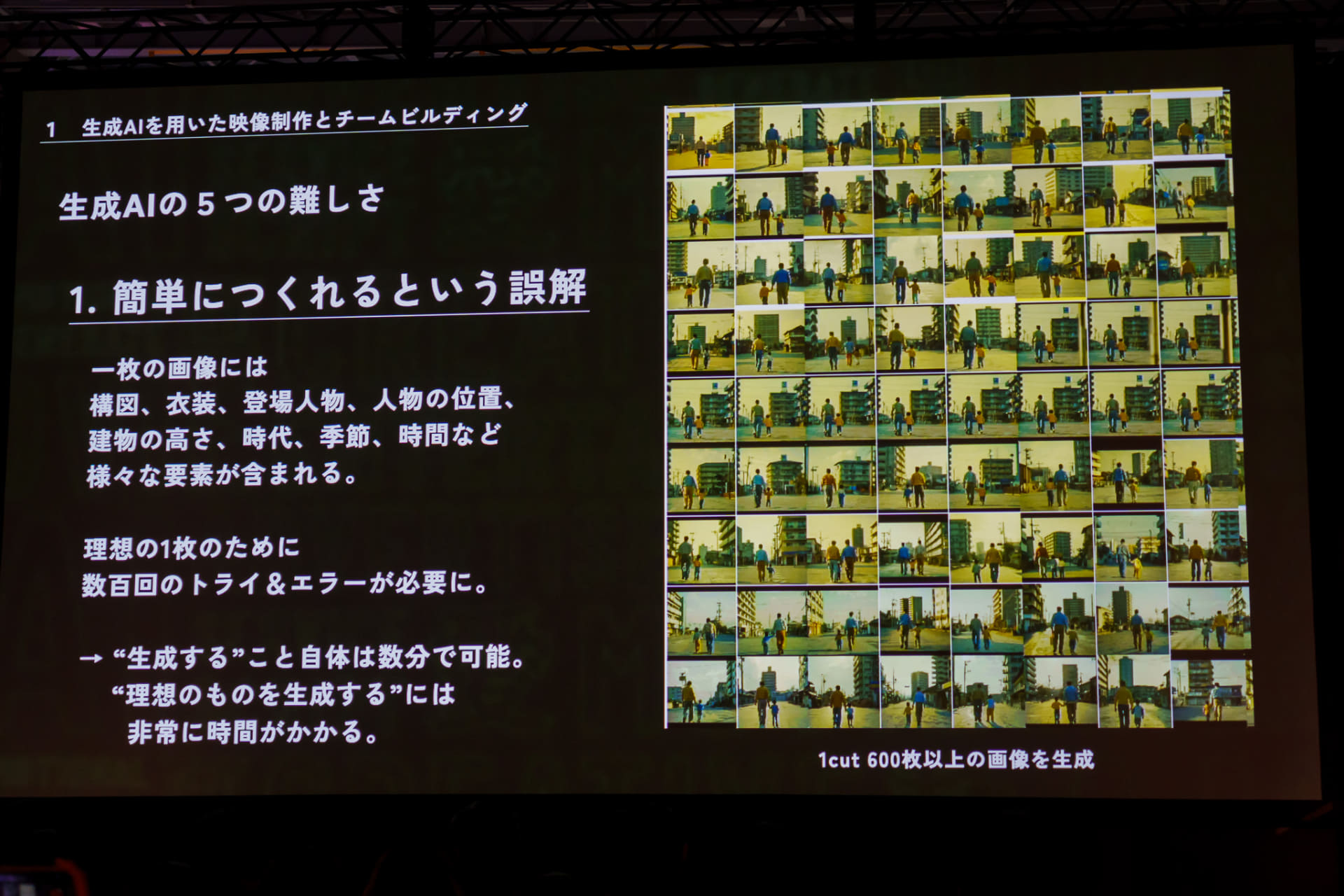 1カットに生成した画像。よく見ると服の色が入れ替わっているなどの問題が発生している