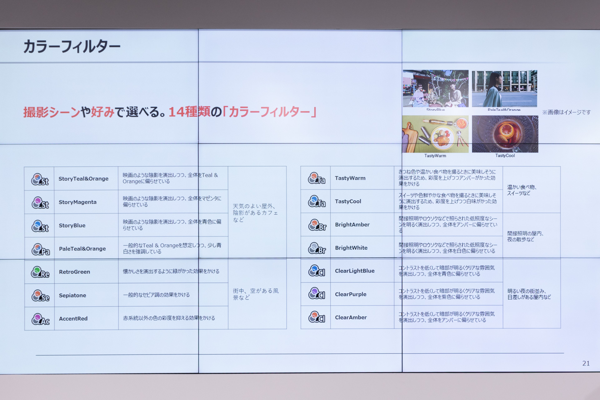 PowerShot V10同様、大量のカラーフィルターも