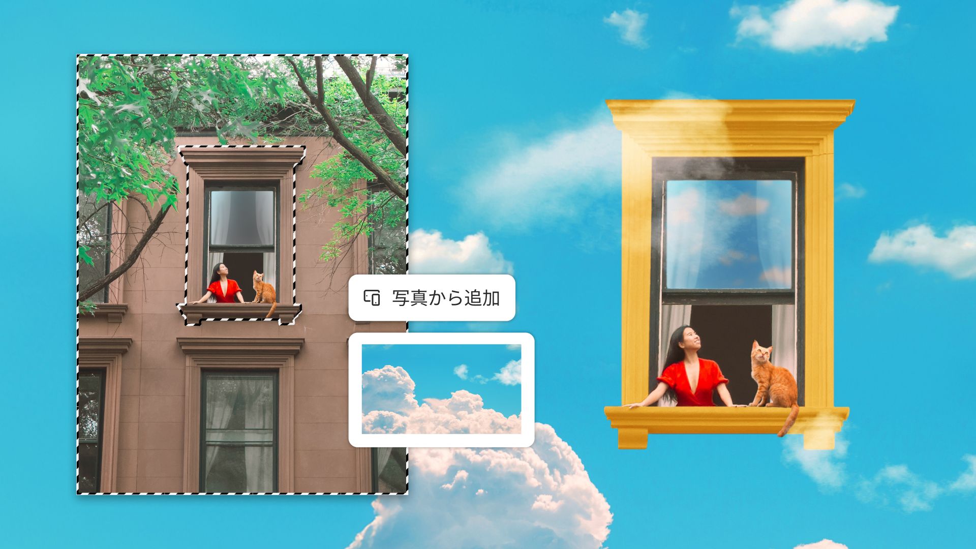 PhotoshopのiPhone版のイメージ。スマートフォンで撮影した画像を編集してレイヤーを組み合わせて多彩な編集ができる