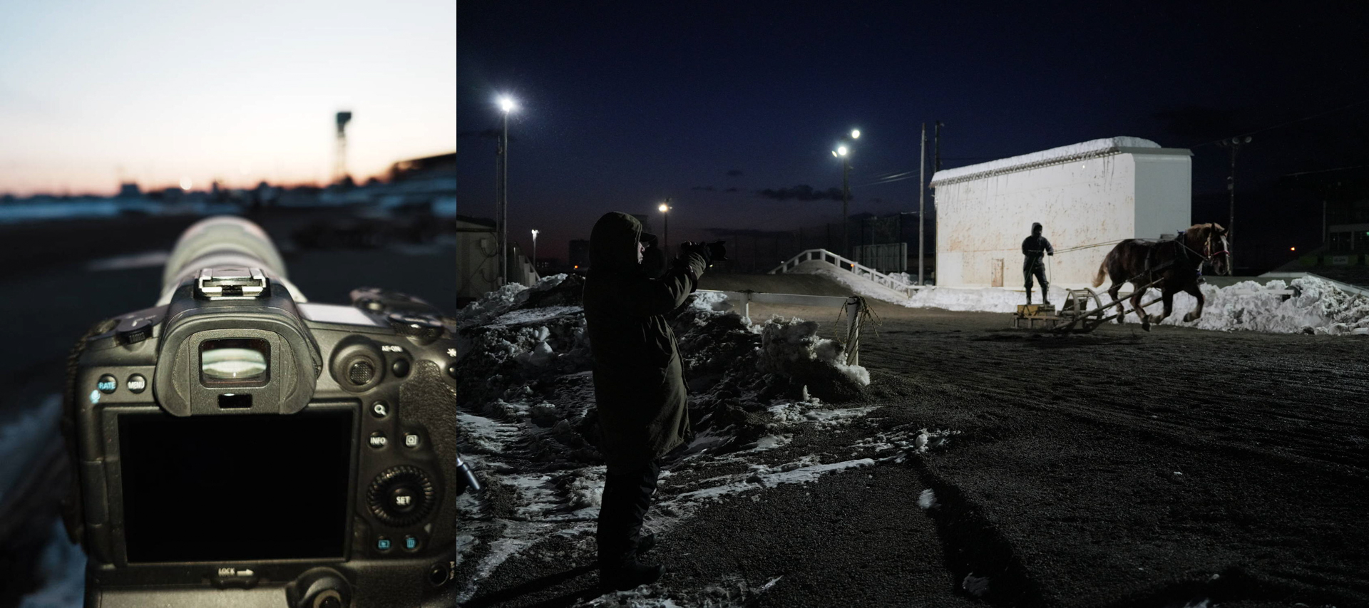 キヤノンEOS R6 Mark IIと撮影風景。私はR5とR6 Mark II、アシスタントの近井はソニーα1とα7R Vを使用