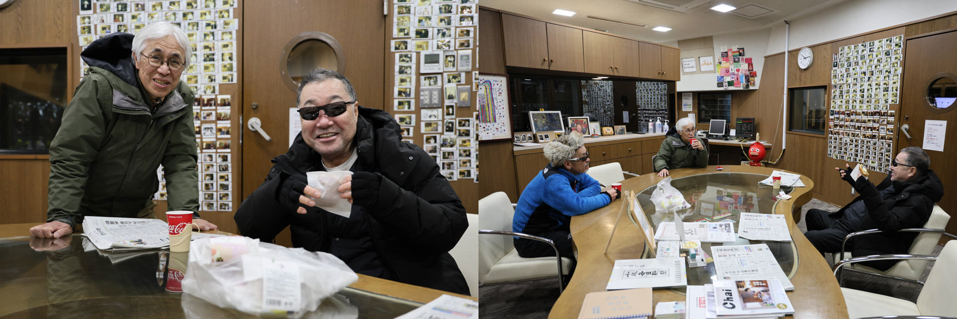 浦島先生が差し入れてくれた「パンどら」をいただきながら写真談義