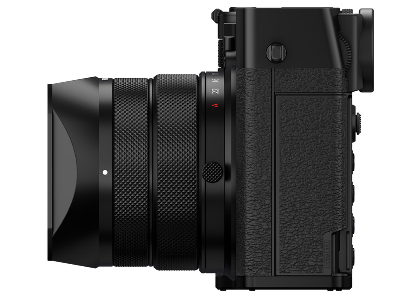 シリーズ初のレンズ一体型カメラ「GFX100RF」。新開発の28mm相当・F4単