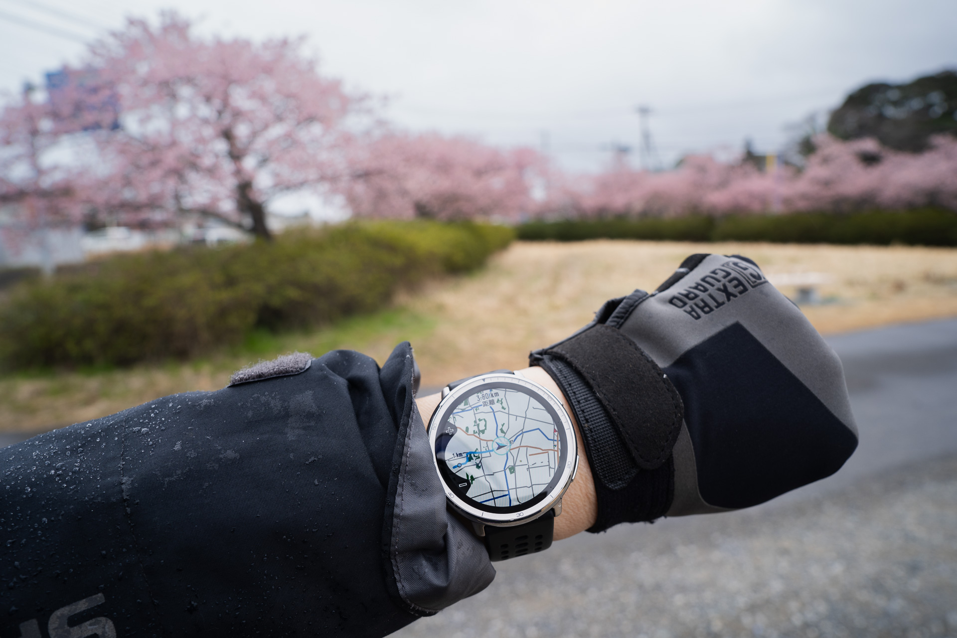 ワークアウト中の表示。マップの拡大・縮小、移動ができる